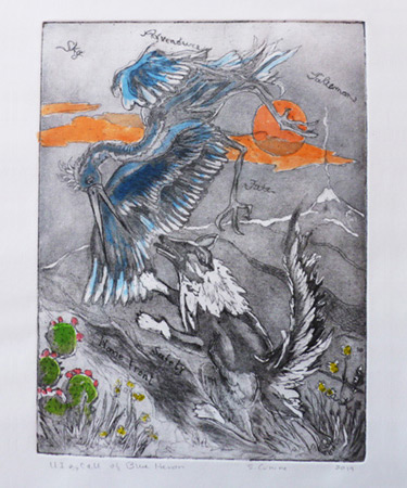 Sharon Conine - The Call of the Blue Heron intaglio etching