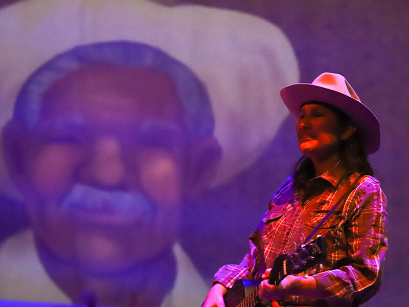 Bridget Wilde’s illustration forms a vivid backdrop in Pima Theater’s production of “Borderline.”