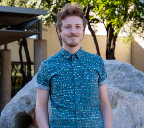 A picture of Cole Dunleavy at the Fountain at Pima Downtown Campus