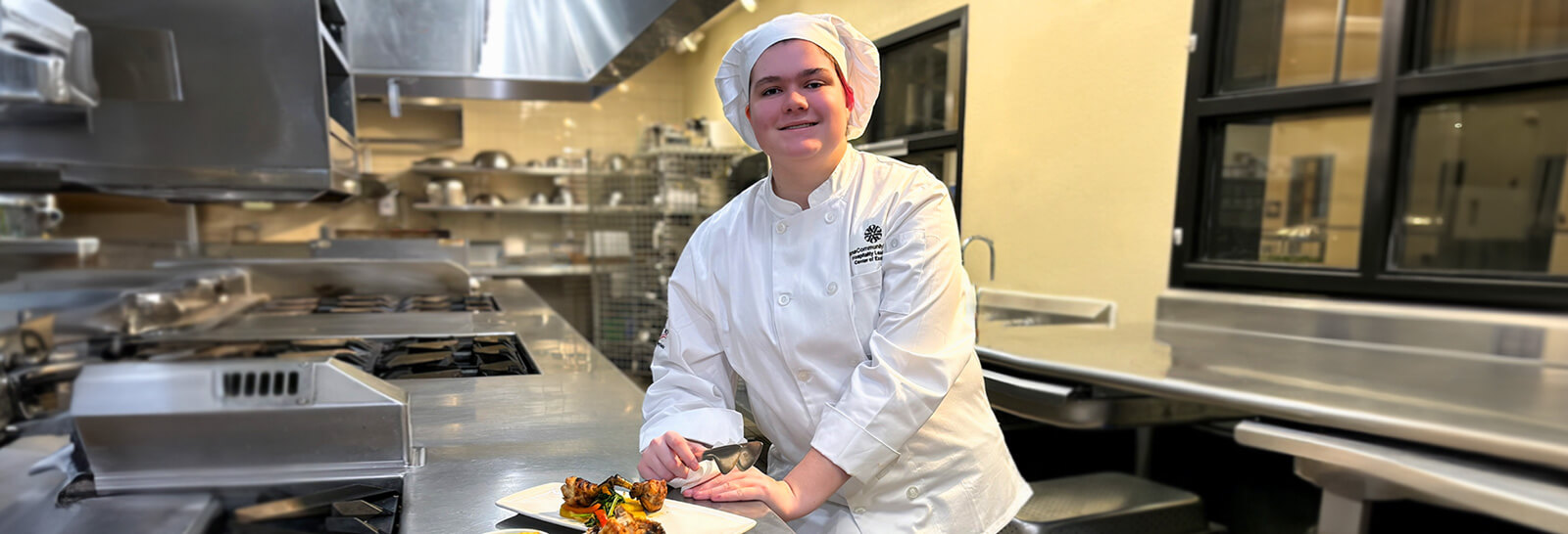 Hannah Puckett in the kitchen at Pima's Desert Vista Campus.