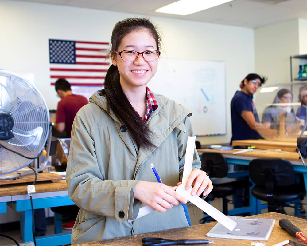 Student works on a project in a lab.