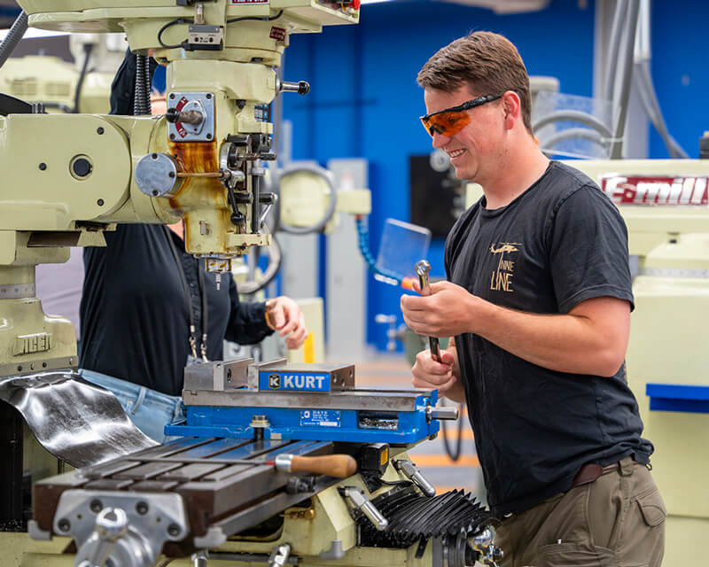Student works on a project in a lab.