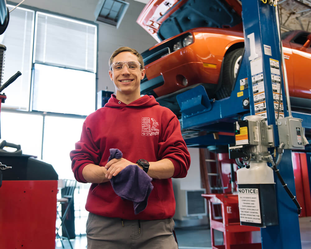 Student in the automotive technology center.