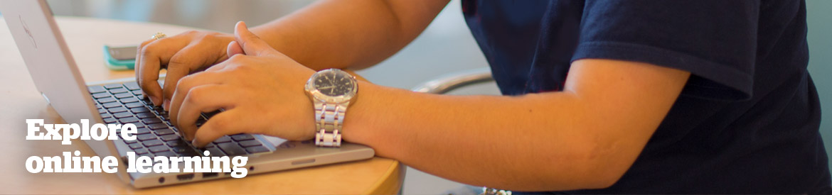 Explore online learning - female student using laptop