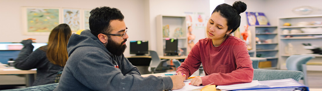 A tutor working with a student at a PCC library.