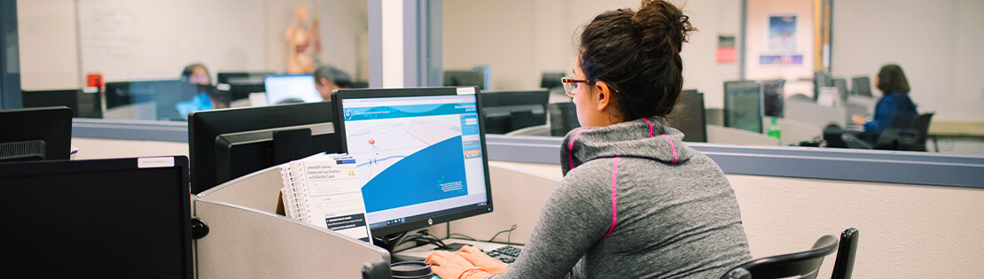 A student in a Pima Student Center works on a computer