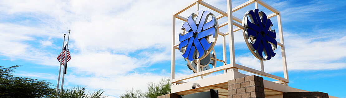 An image of the Logo monument entrance in front of Pima East Campus